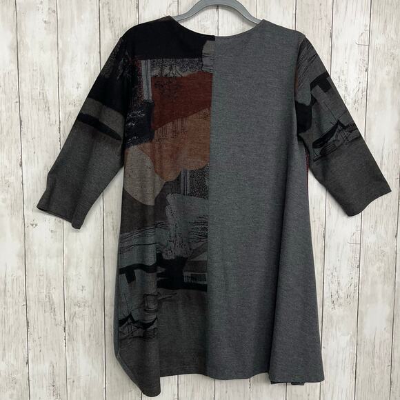 Red Coral Contrast Water Scene Print Half Sleeve Oversized Flowy Blouse Shirt - Picture 2 of 9